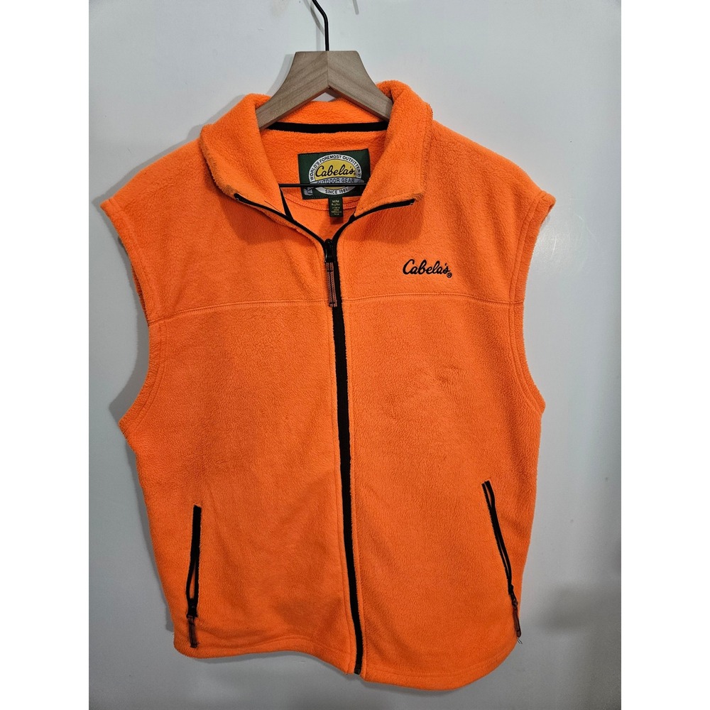Cabelas Mens Blaze Orange Fleece Vest Full Zip Outdoor Hunting Medium 933455